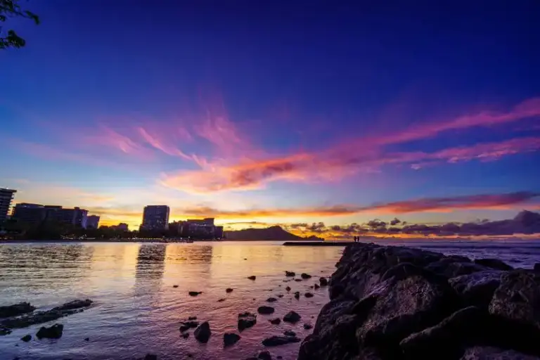 a sunset view of Honolulu